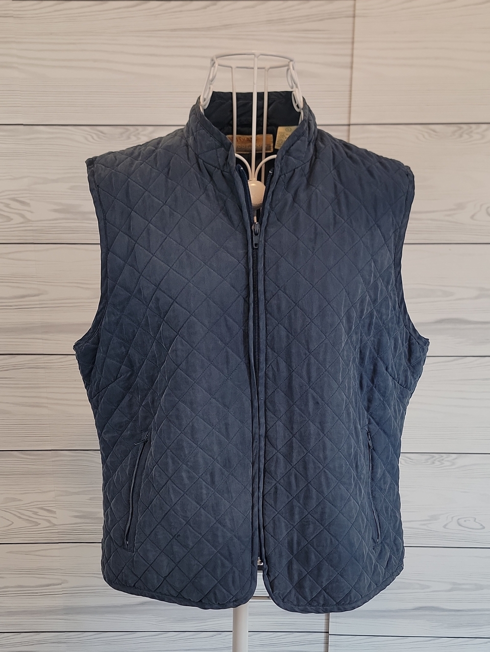 Bobby Chan Silk Diamond Quilted Navy Vest Jacket Womens Size L